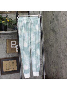 Ny Collection Drawstring Tie Dye Jogger Pajama Pants Bottoms Blue / Green S